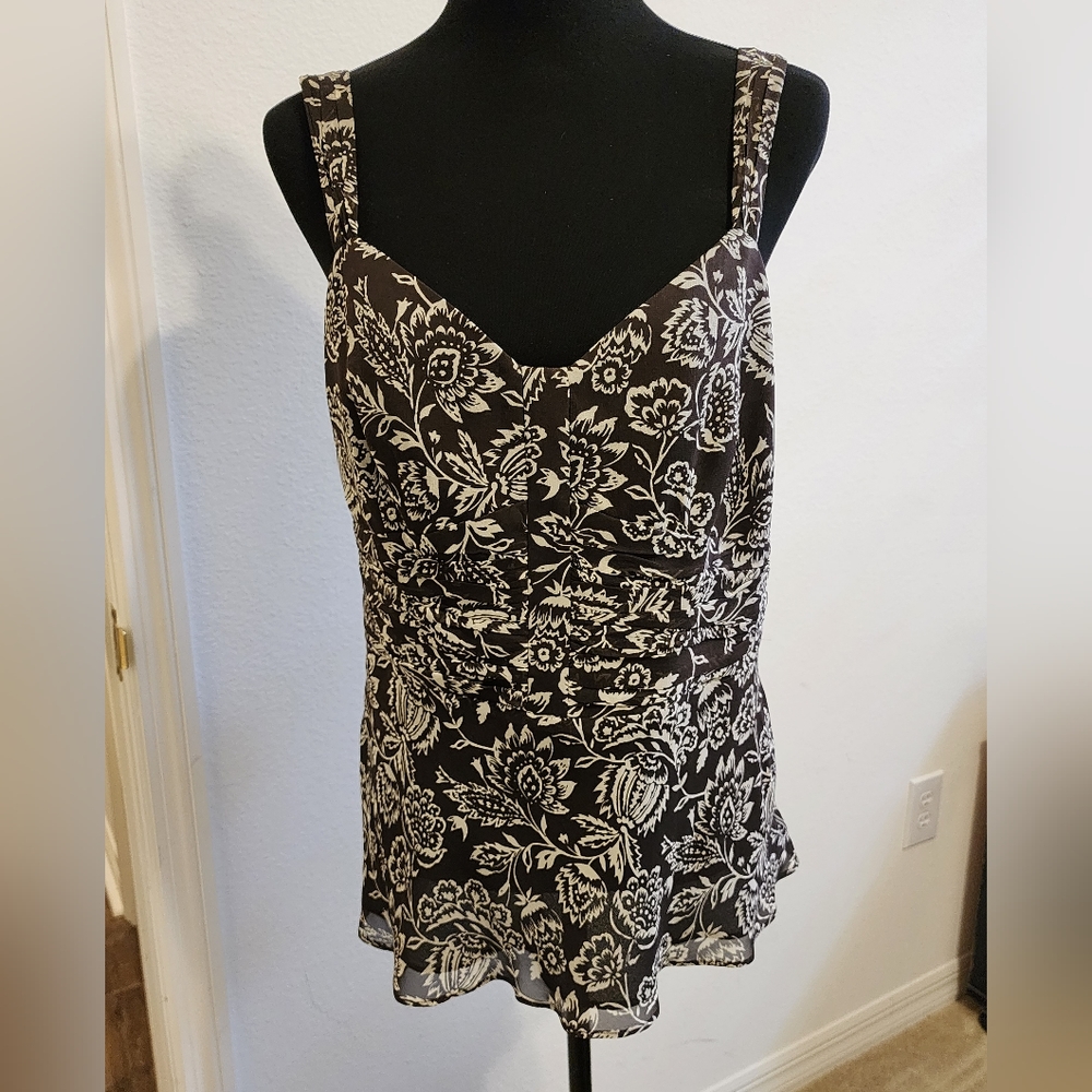 Ann Taylor Black and Cream Floral Top